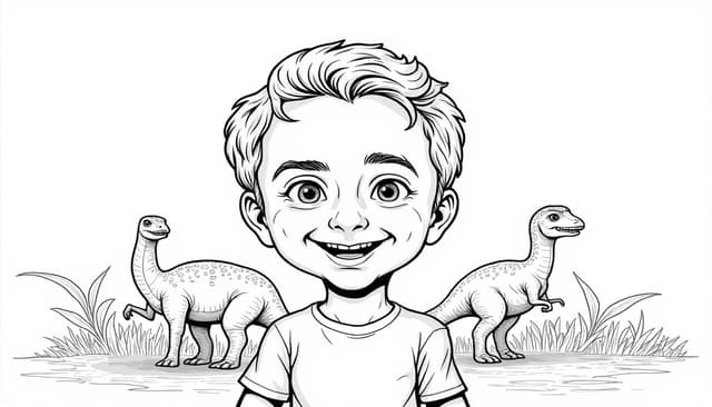 Kid in dinosaur coloring adventure