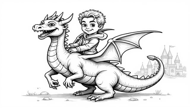 Kid in dragon coloring adventure