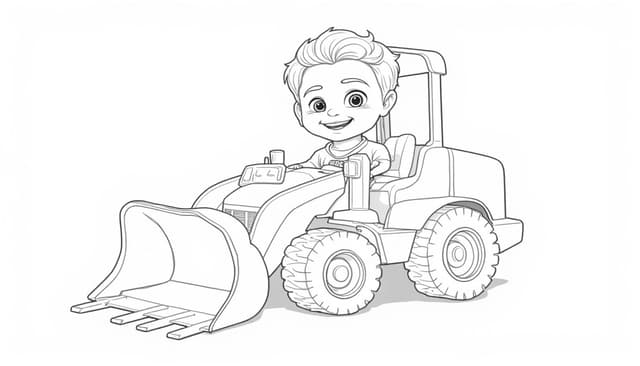 Kid in tractor coloring adventure